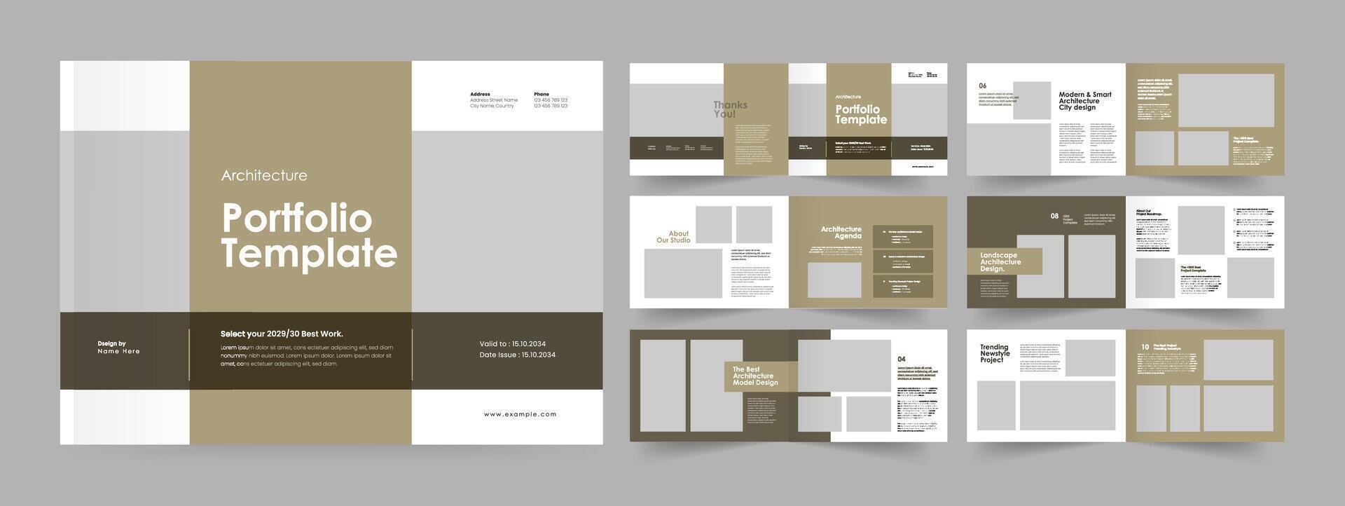 Architecture Portfolio Template, Landscape Architecture Brochure Design, Architecture Magazine Layout. vector