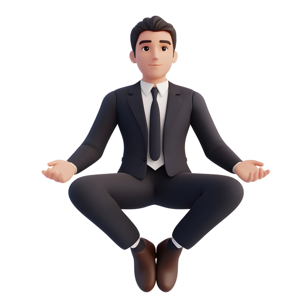 A man in a suit and tie sitting in a lotus position png