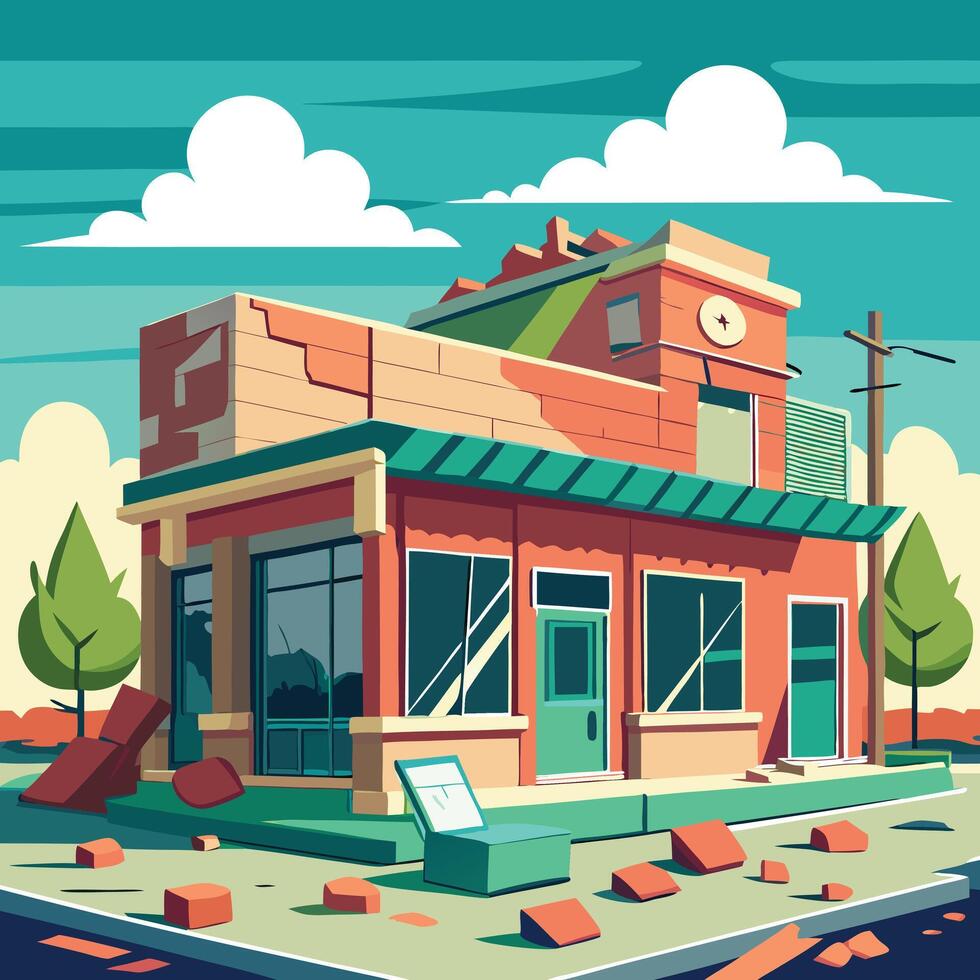 a cartoon illustration of a building with a broken window vector
