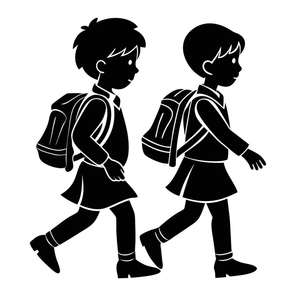 silhouette illustration of two school kids. vector