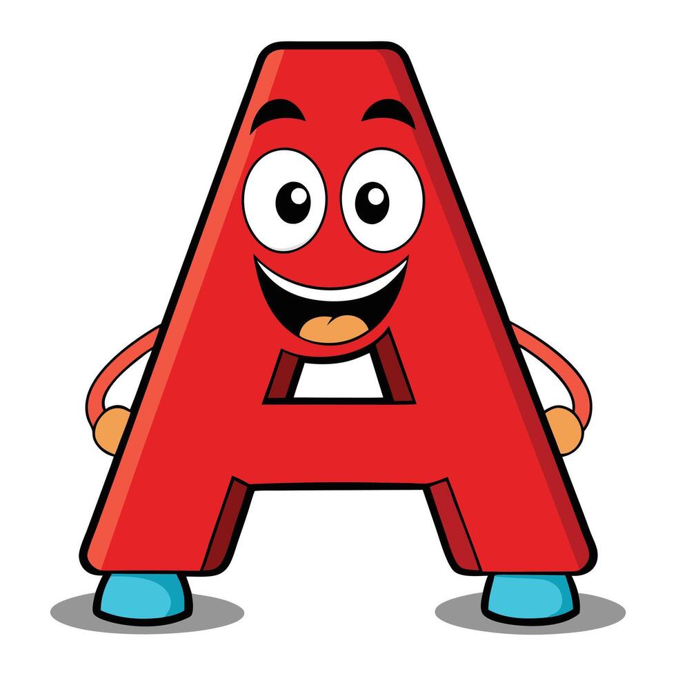 cartoon letter a with eyes and mouth vector