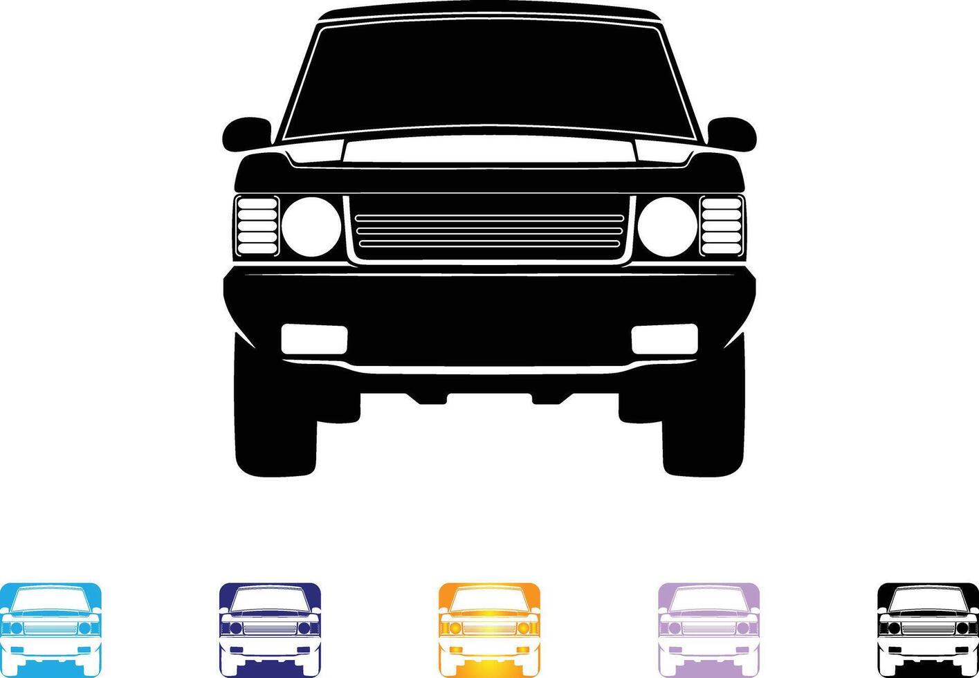 Classic off-road SUV front view, detailed silhouette illustration vector