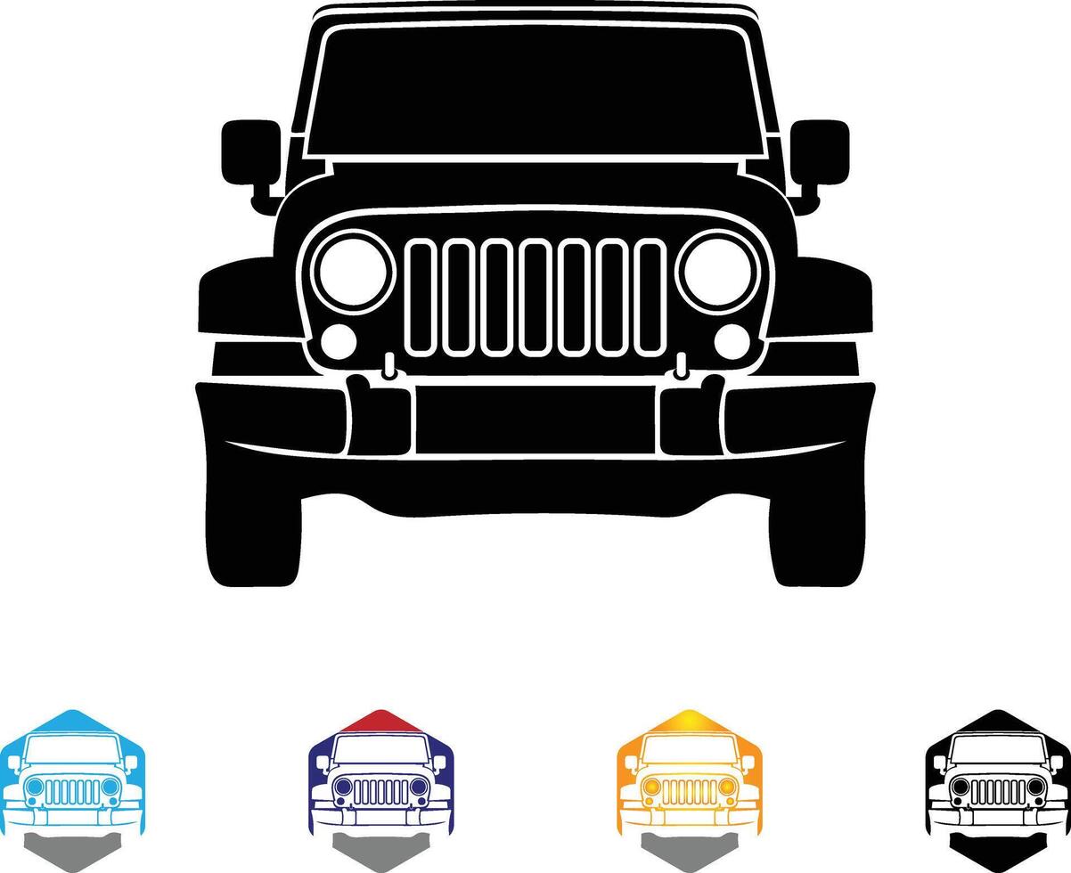 Off-road adventure SUV front view, rugged silhouette illustration vector