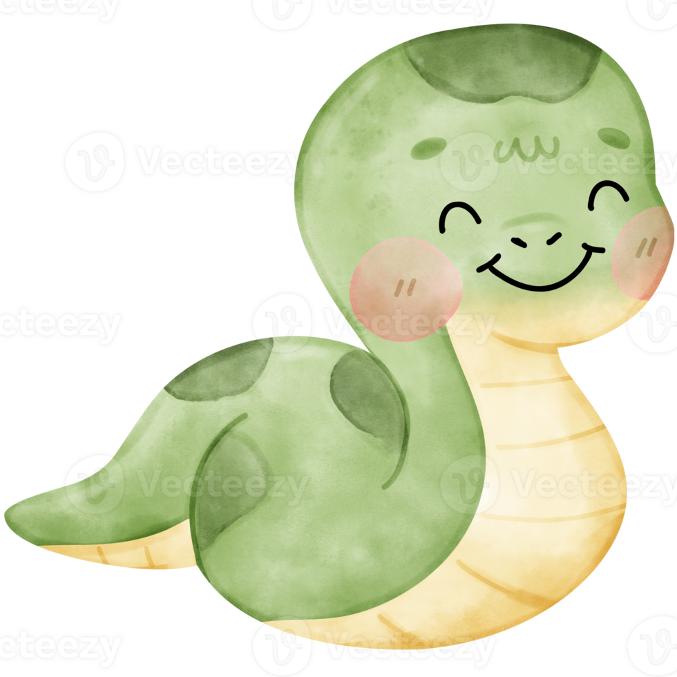 Kawaii Watercolor Green Snake Cute Baby Snake png