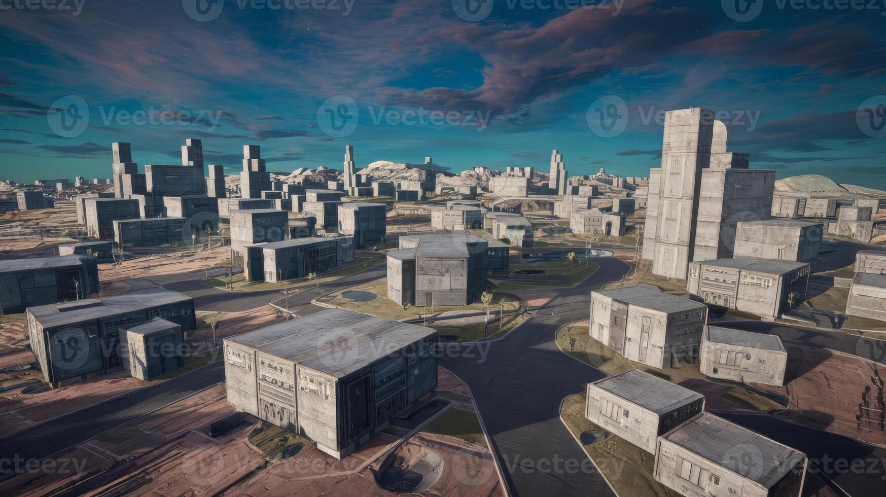 An image of a futuristic city with buildings photo