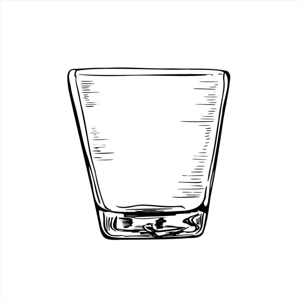 Empty drinking glass line art black ink sketch. line art black ink sketch. Transparent glassware without liquid isolated illustration. Hand drawn element for menu, shop window design vector