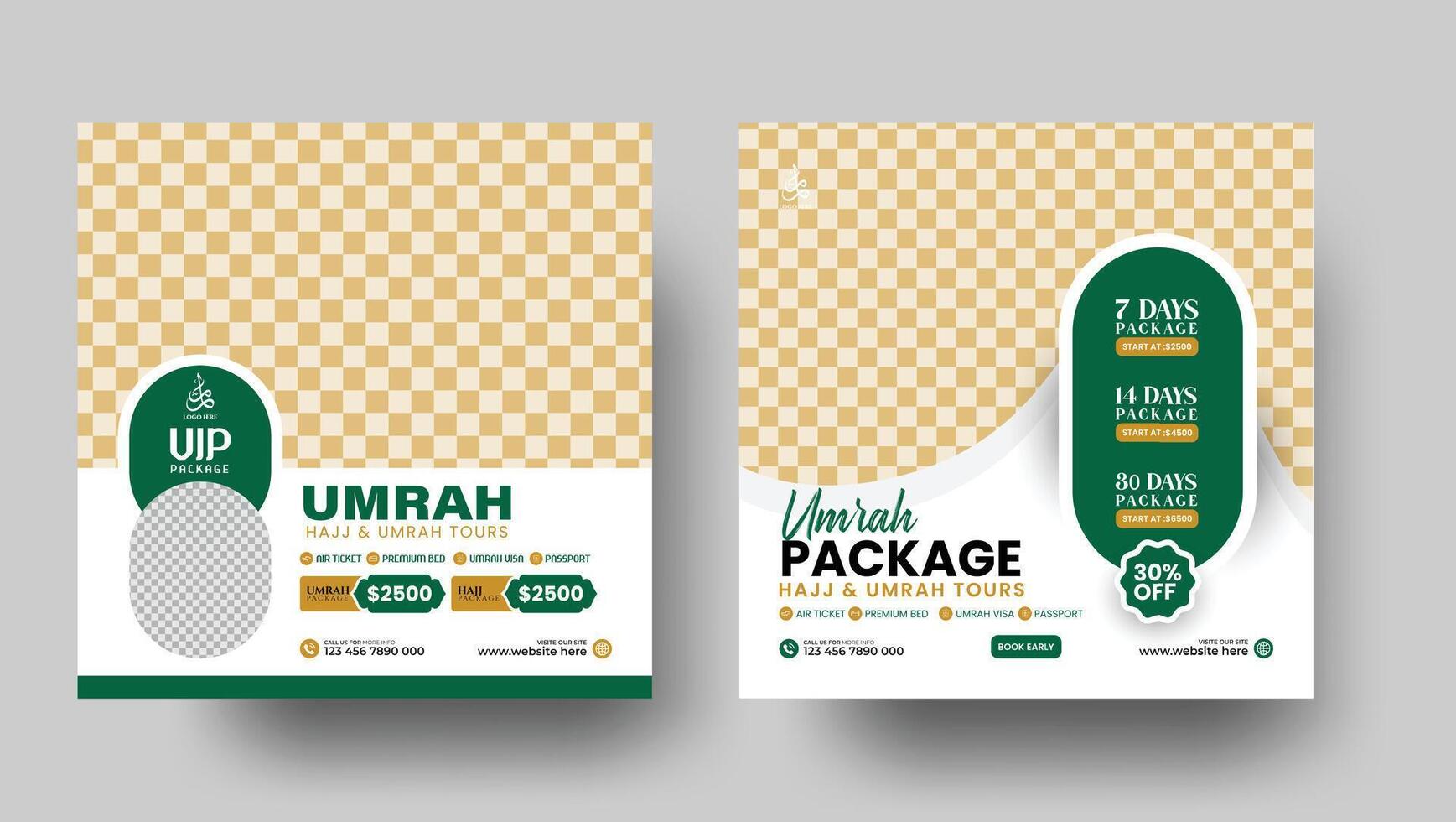 VIP Umrah Package Hajj and Umrah Tours social media post design template vector