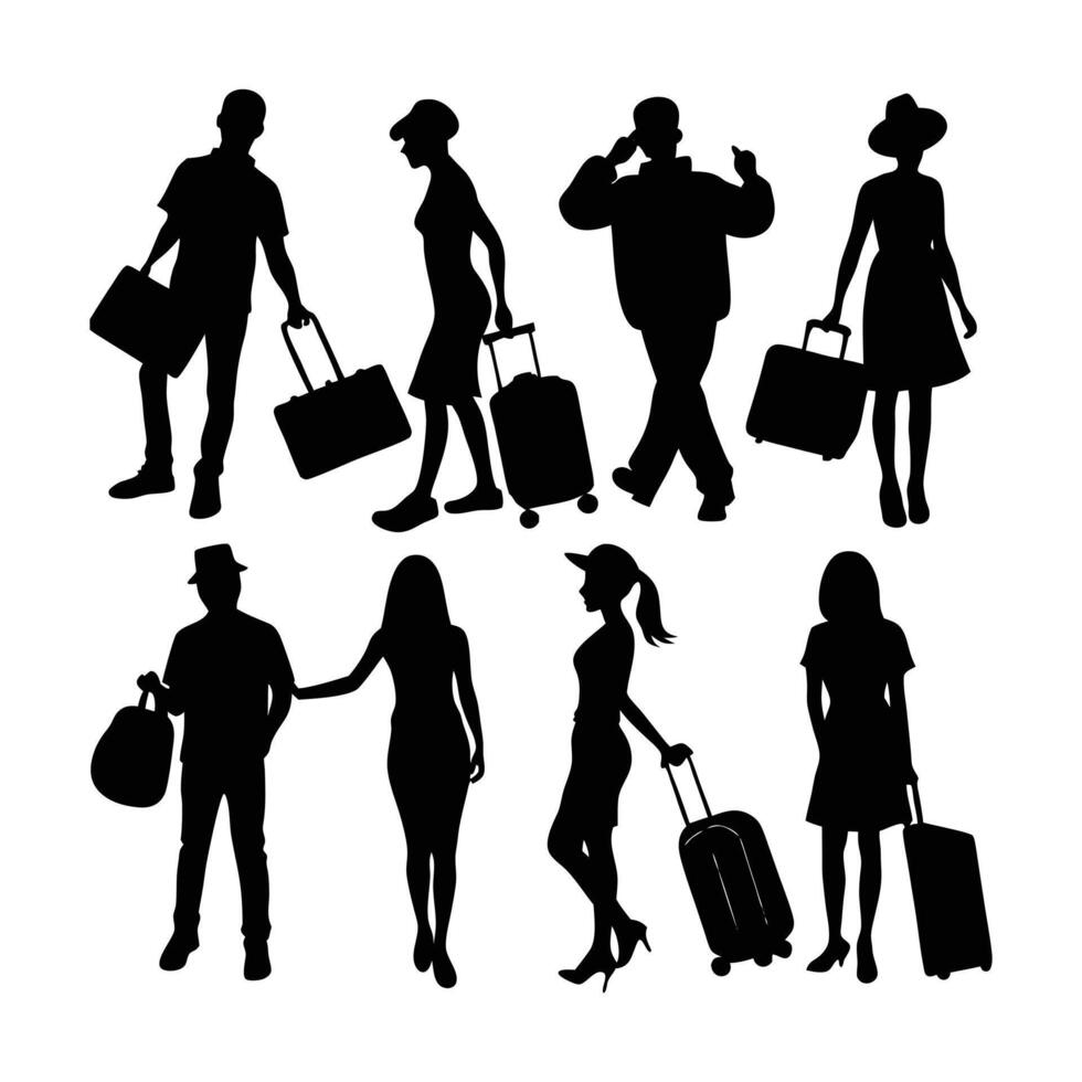 people with suitcase silhouette vector