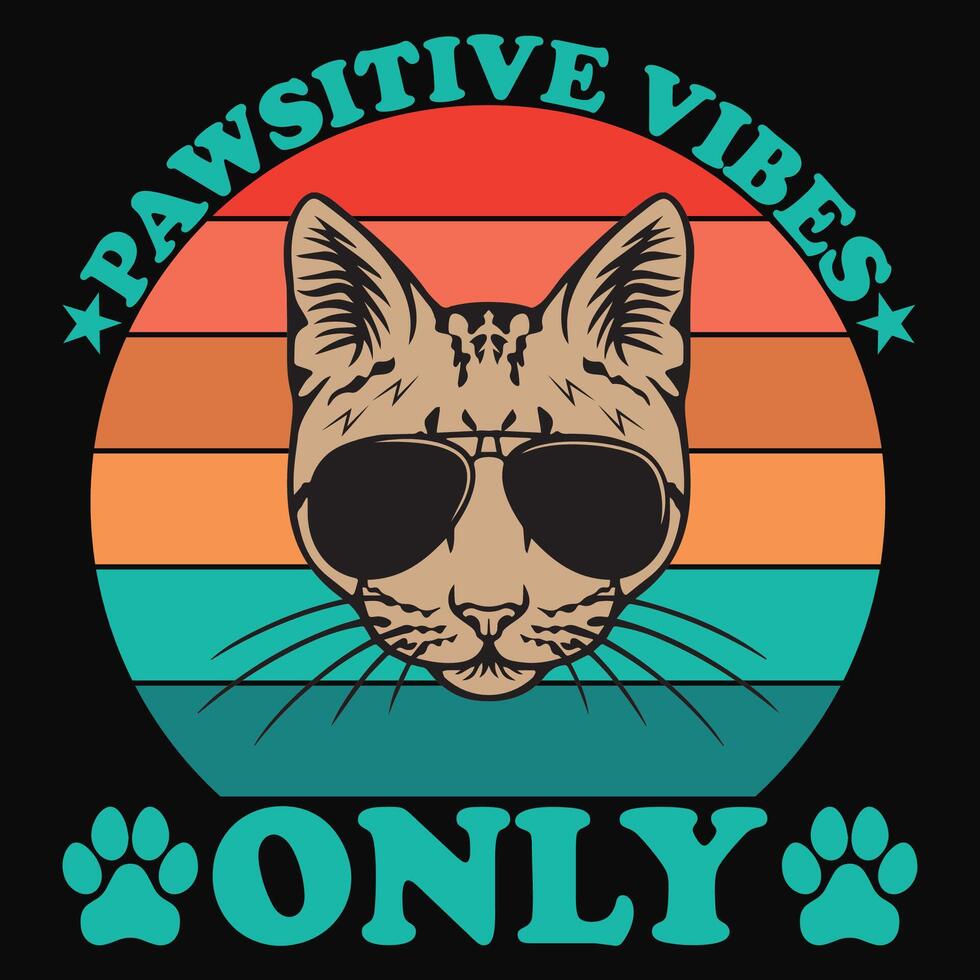 pawsitive vibes only cat t-shirt vector