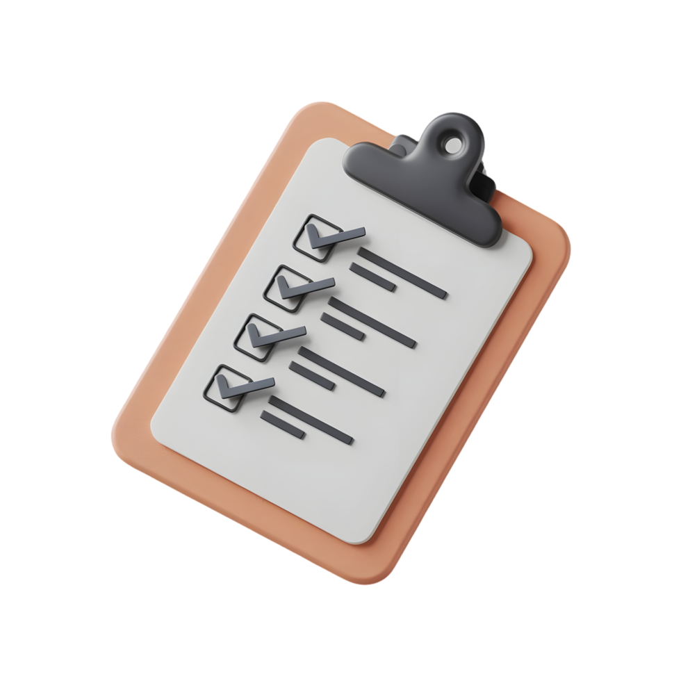Modern Checklist Clipboard - 3D Illustration for Productivity png