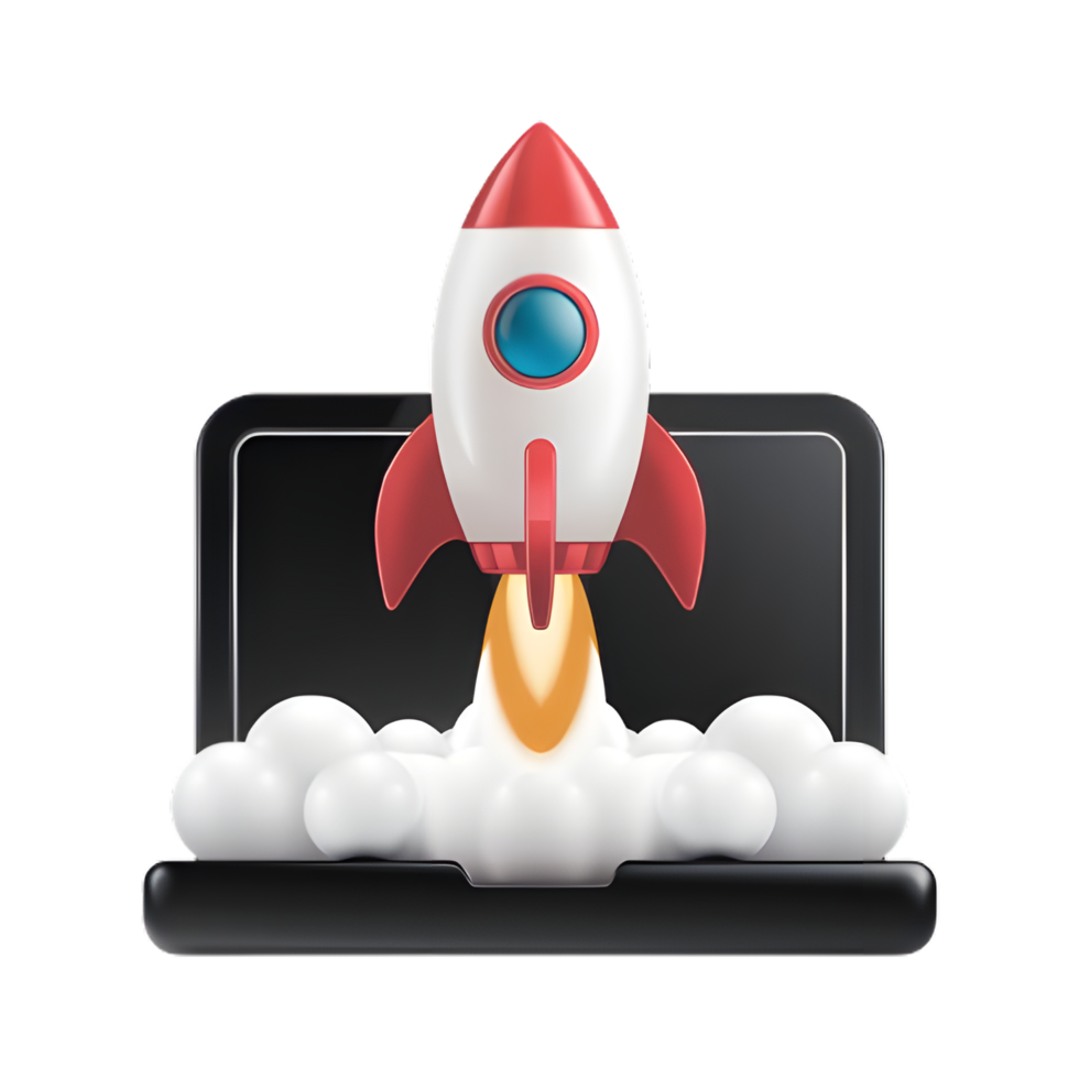 Laptop with Rocket Launch Iconizing Startup Success png
