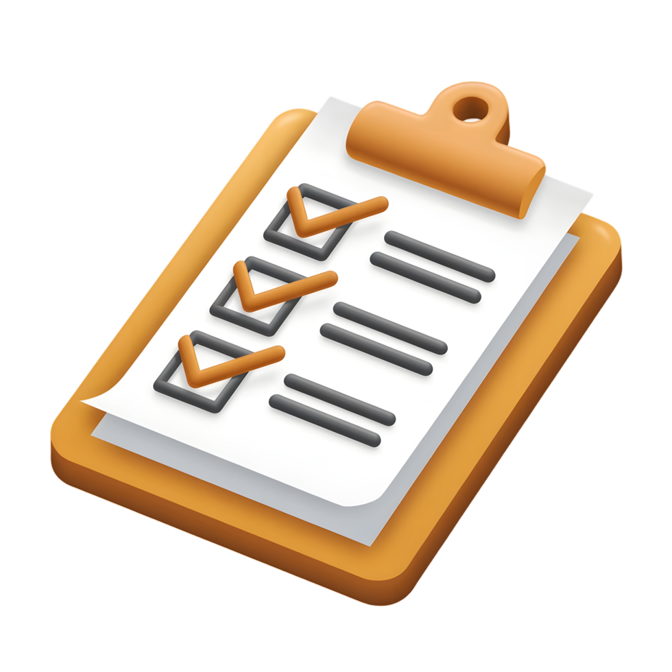 An isometric illustration of a clipboard with a checklist. png