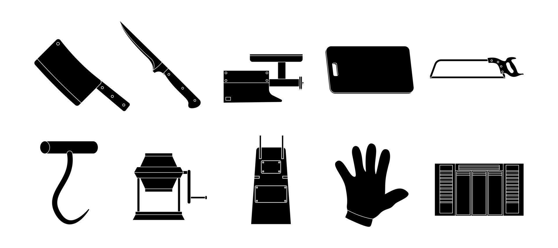 Butcher Tools and Equipment Silhouette Set Illustration vector