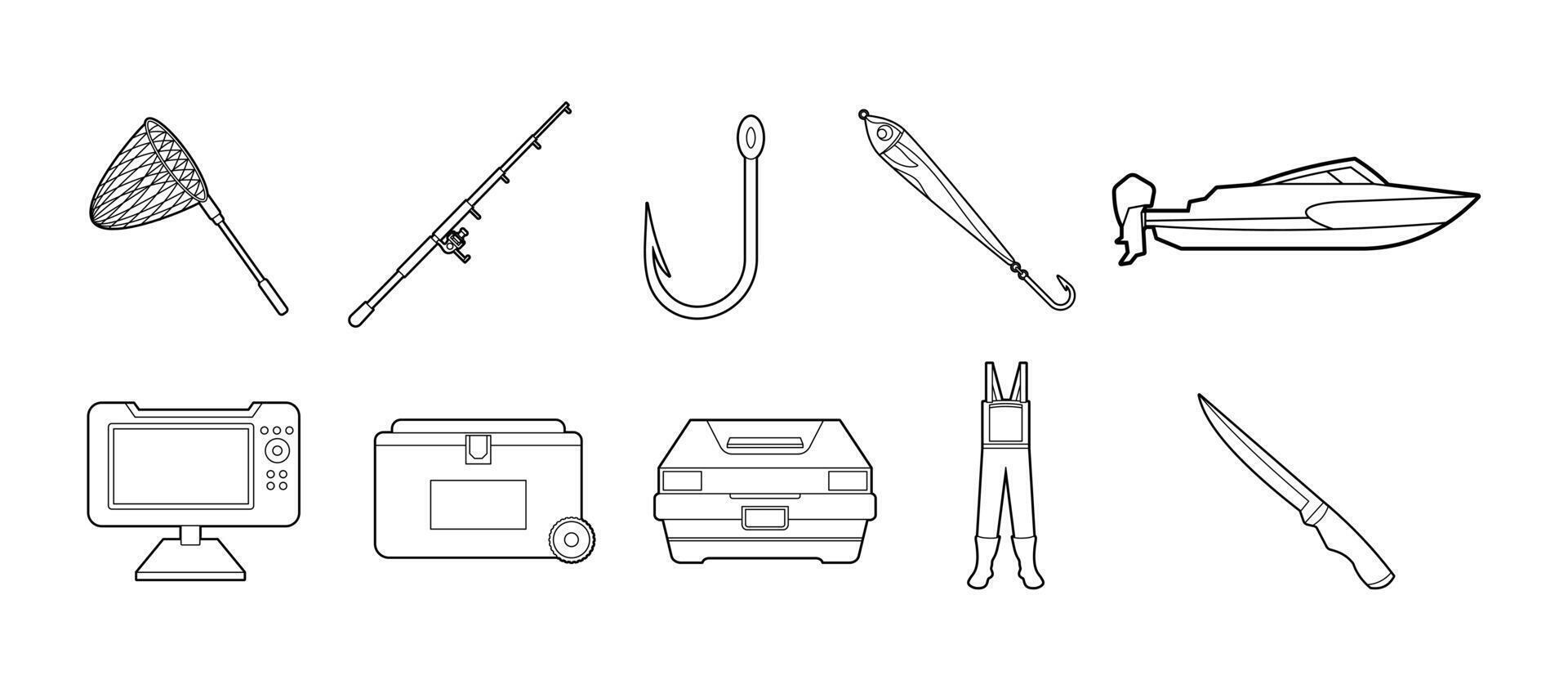 Fisherman Tools and Equipment Illustration Set vector