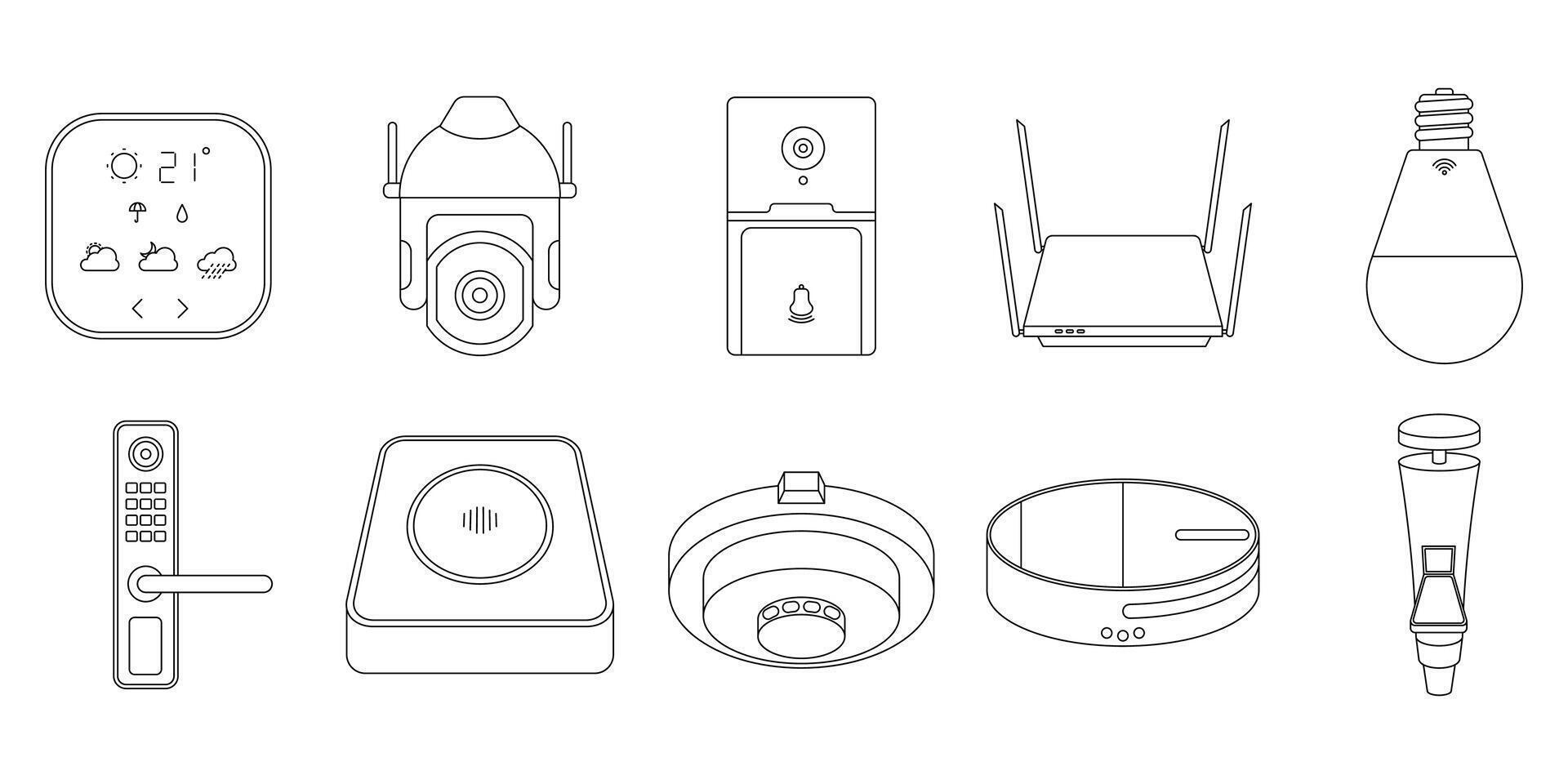 Modern Smart Home Devices Outline Set Illustration vector
