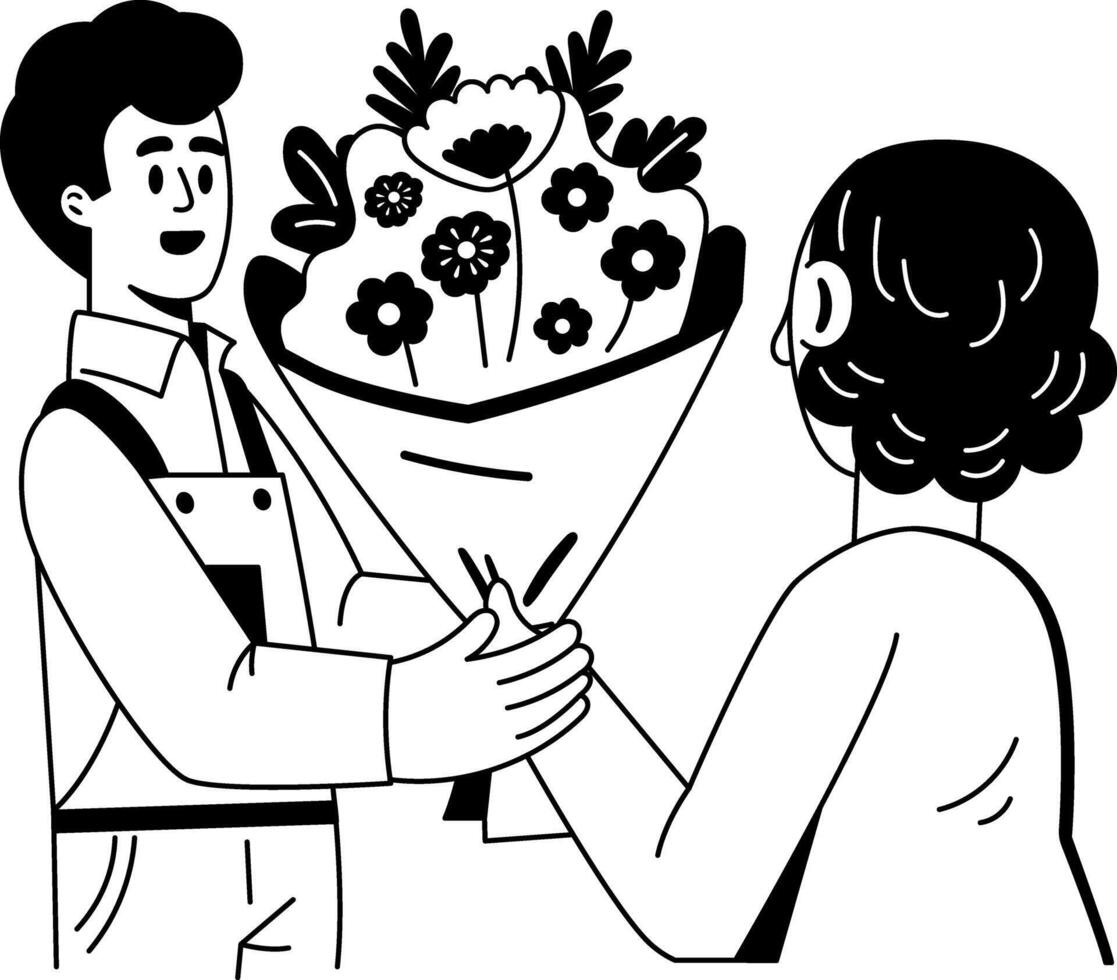 Glyph style illustration depicting giving bouquet vector