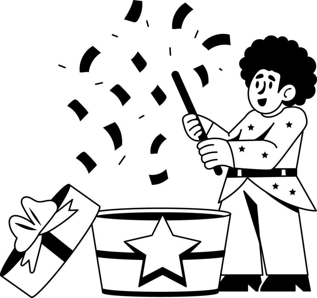 Excited at getting birthday surprise, glyph illustration vector