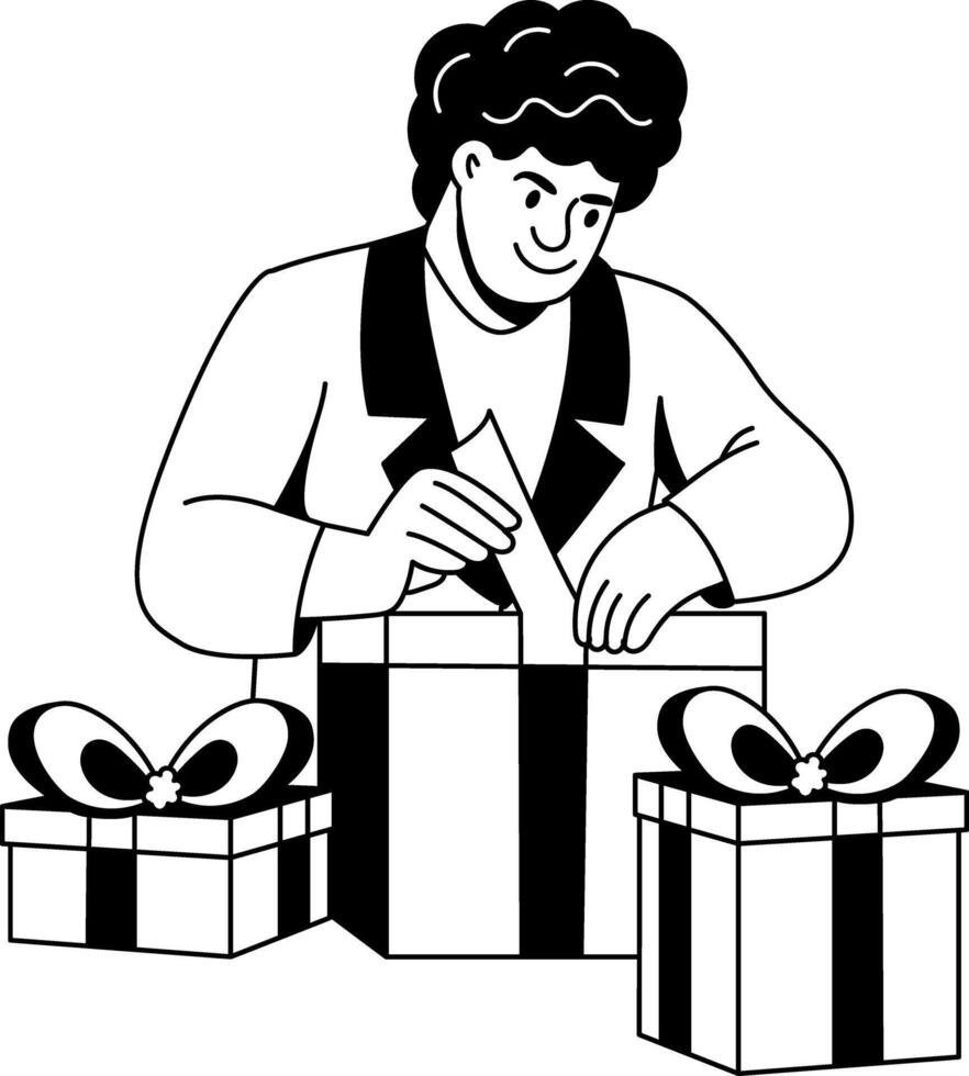 Glyph illustration of a person wrapping gifts vector