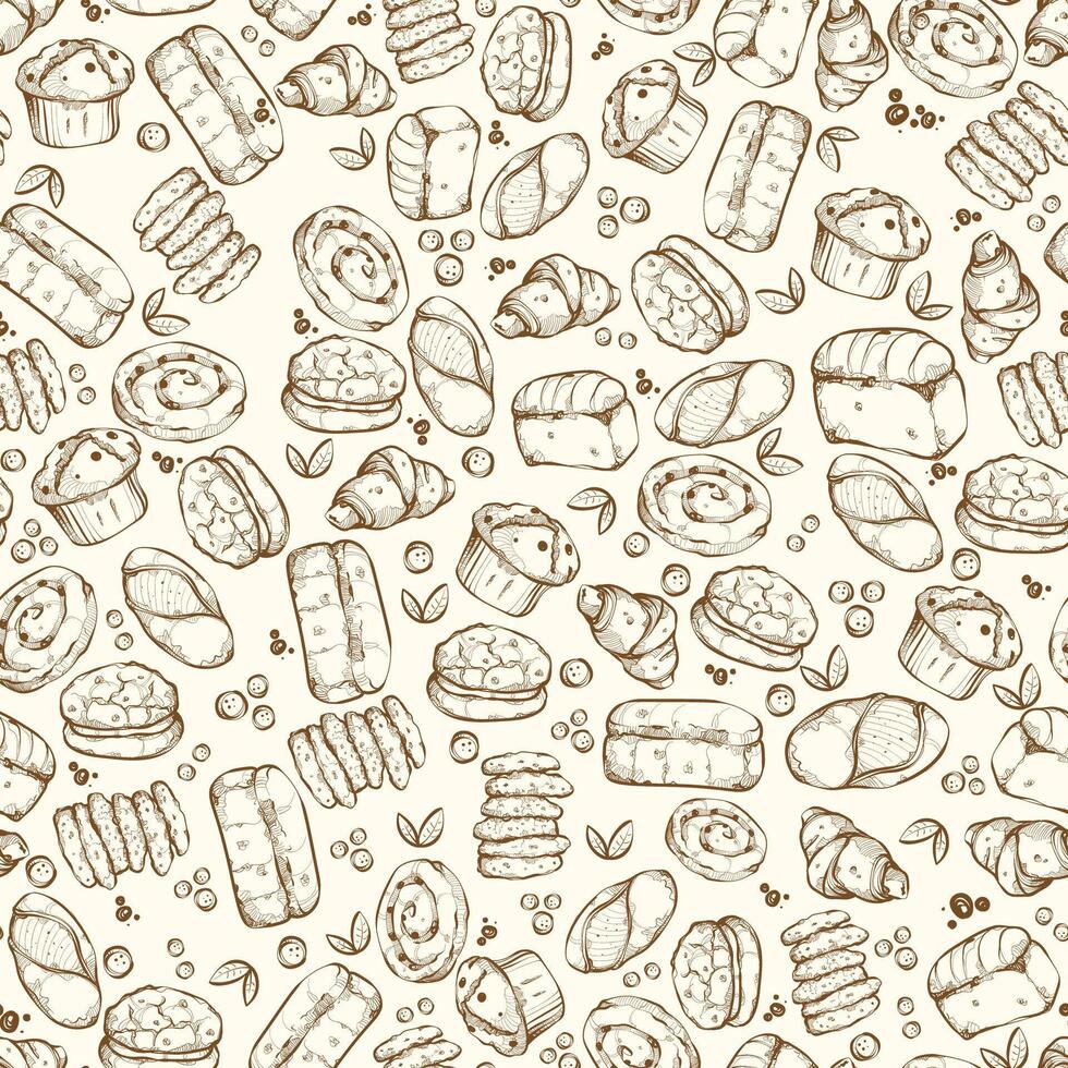 seamless pattern unique hand drawn bakery background vector