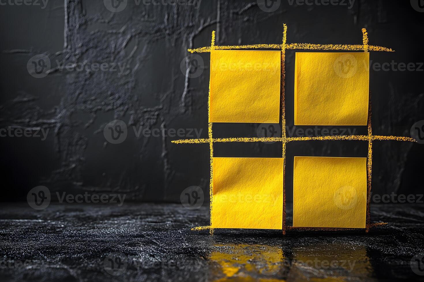 Creative Concept with Yellow Sticky Notes on Textured Dark Background for Office Design photo
