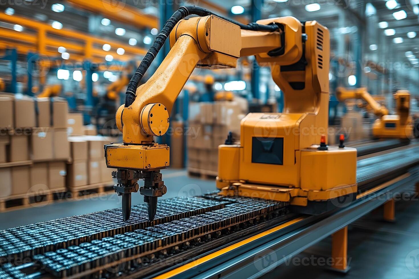 Industrial Robotic Arm in Modern Automated Warehouse for Efficient Production photo