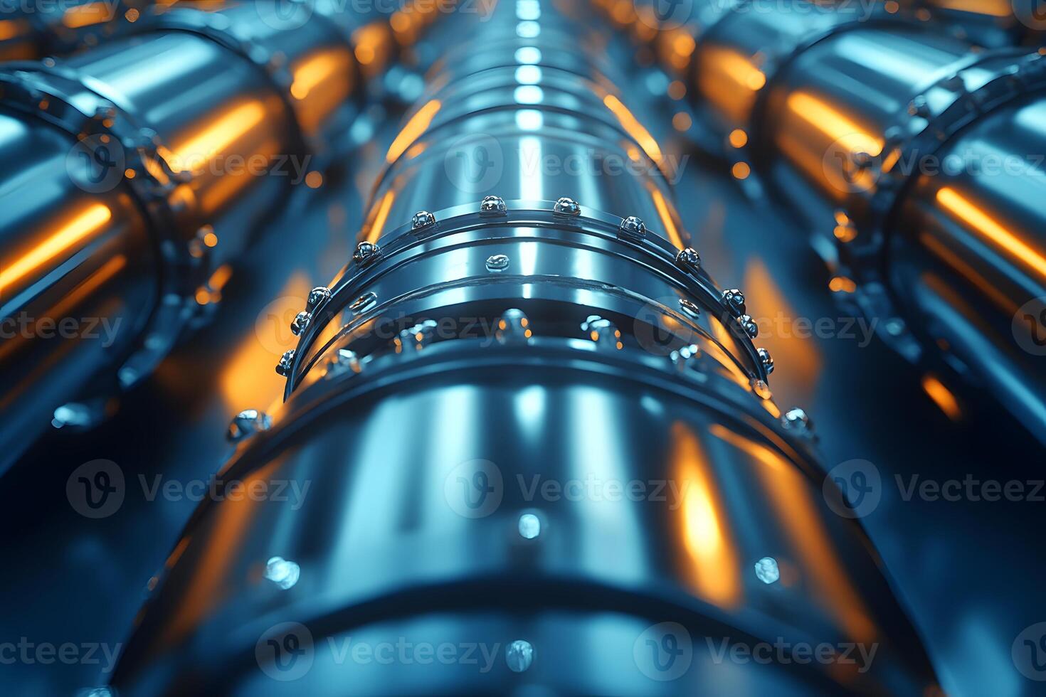 Futuristic Industrial Pipeline Design with Metallic Blue and Orange Glow for Engineering Projects photo