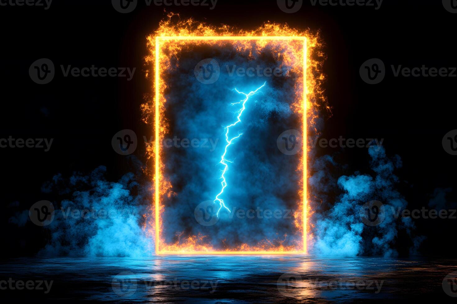 Futuristic Portal with Fire and Lightning for Sci-Fi Design and Digital Art photo