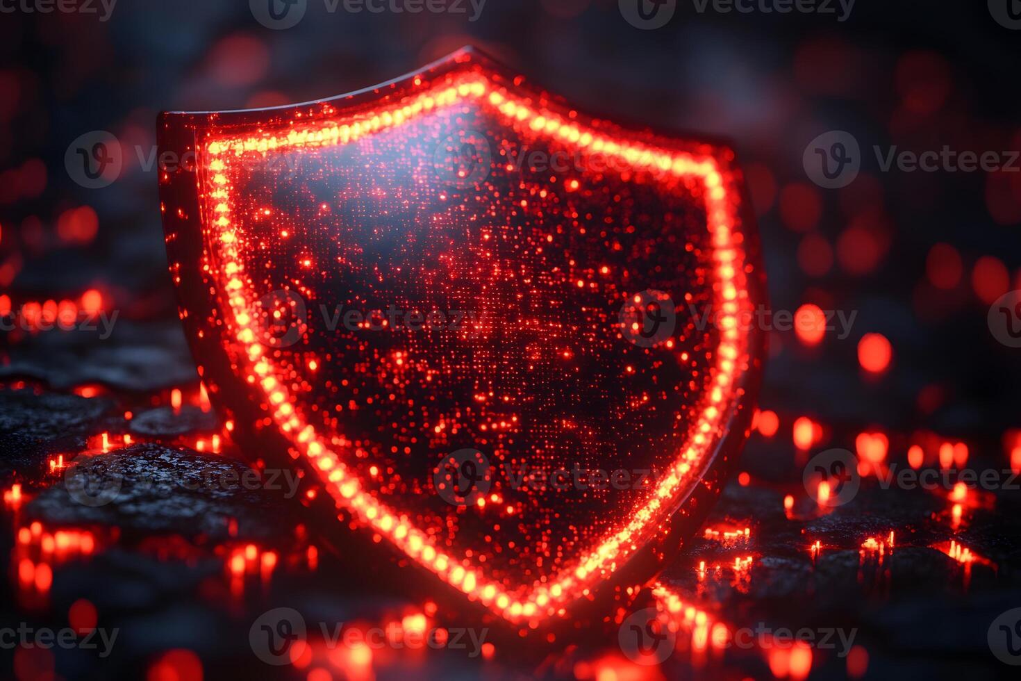 Glowing Cybersecurity Shield for Protection and Data Safety Concept in Digital Networks photo