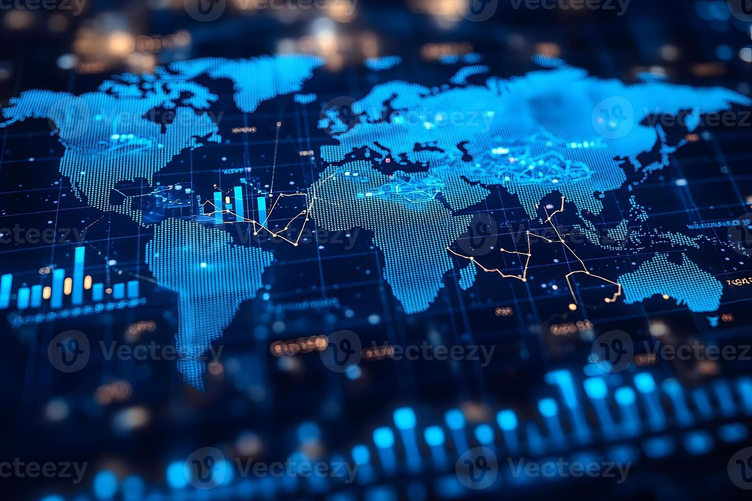 Global Data Visualization with World Map and Financial Graphs for Analytics photo