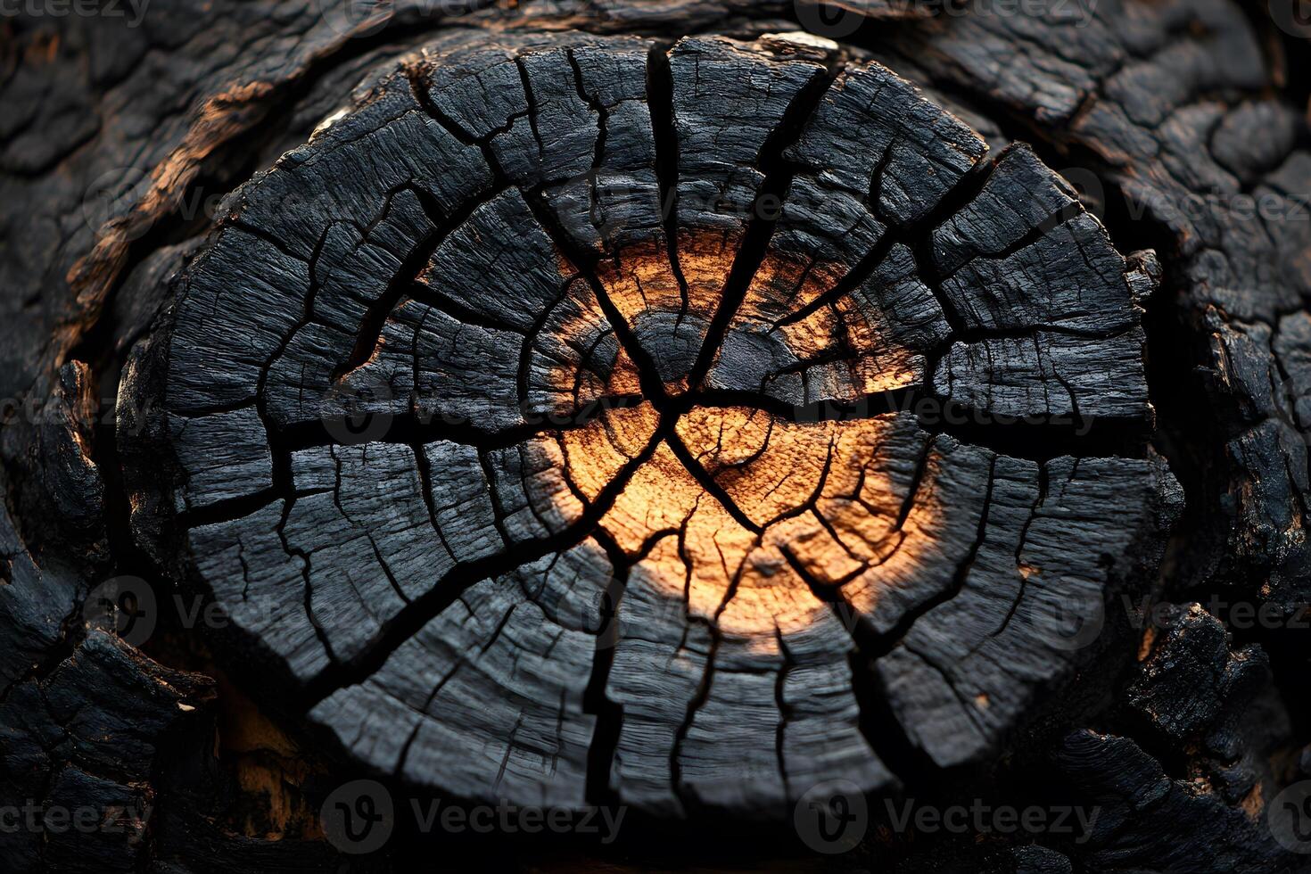 Charred Tree Stump with Radiant Glow Nature's Resilience and Beauty photo