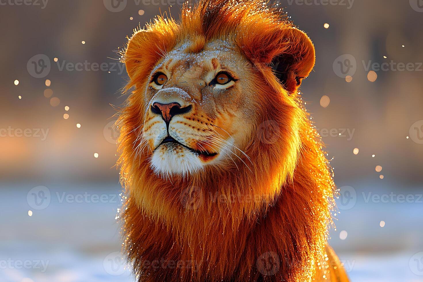 Majestic Lion with Golden Mane in Sunlit Wilderness photo