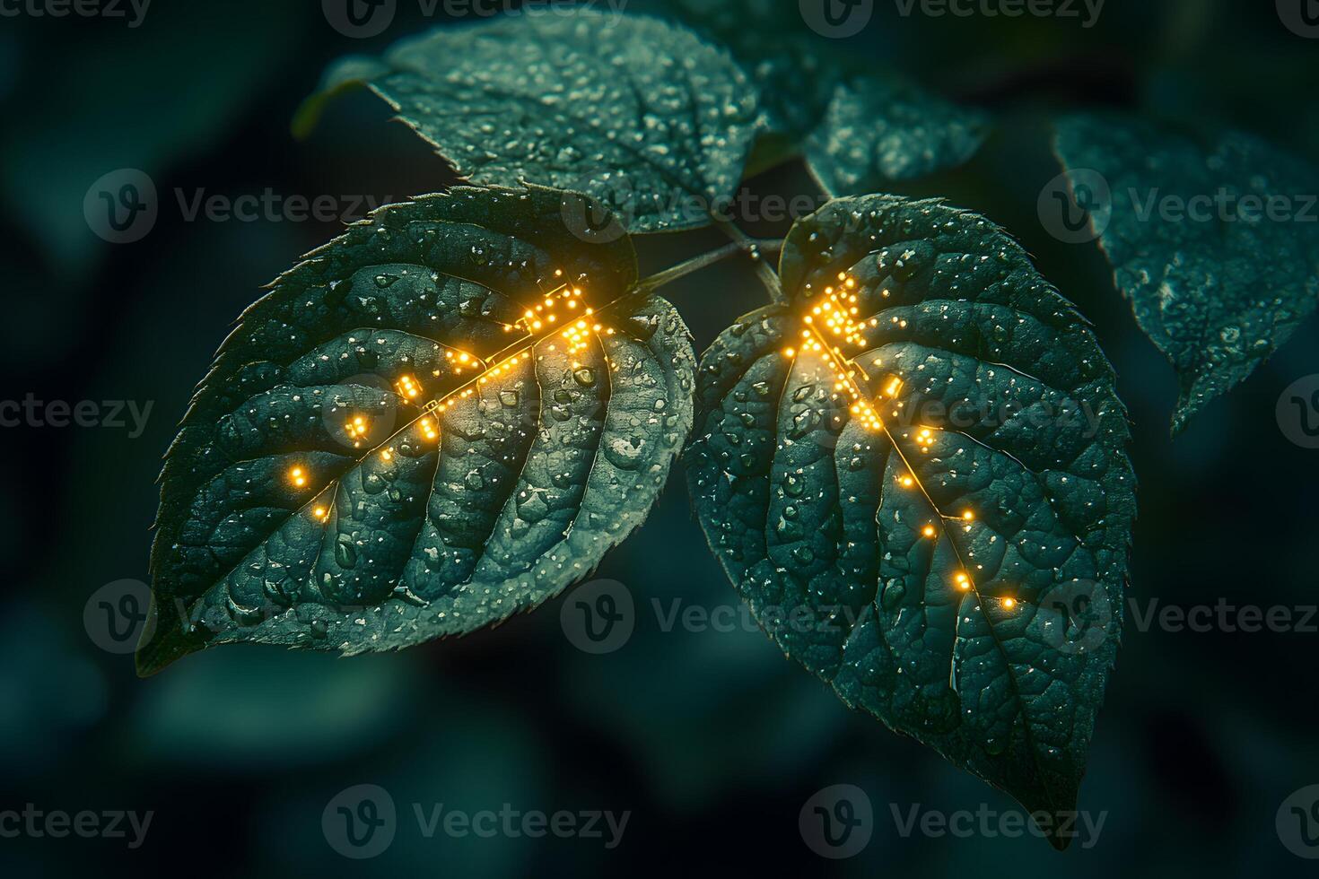 Glowing Light Patterns on Dewy Leaves - Nature Photography for Design and Inspiration photo