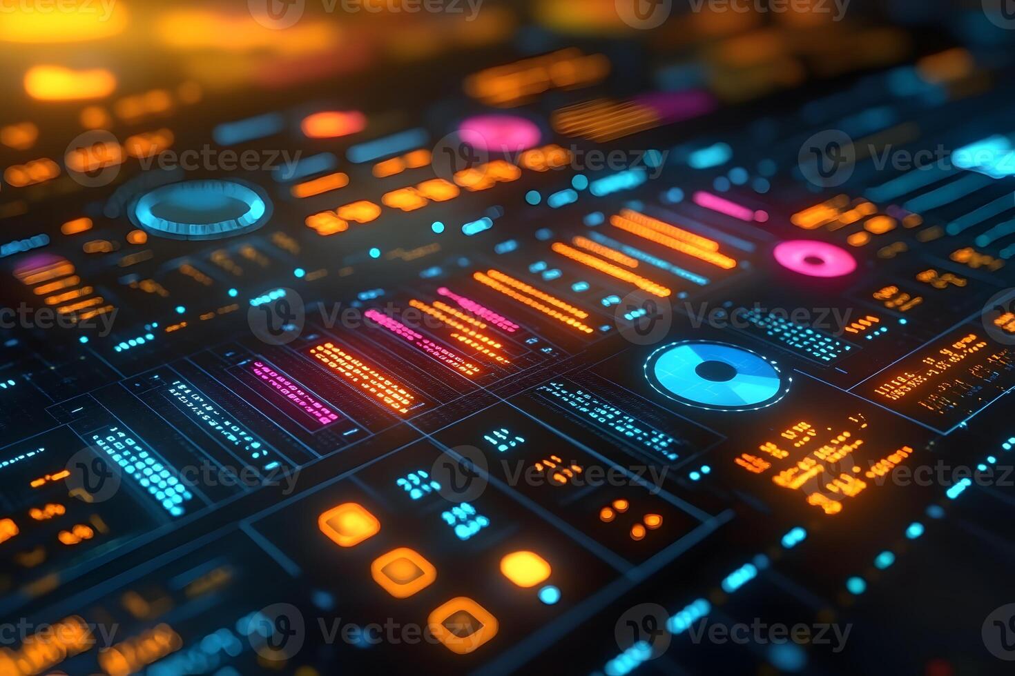 Futuristic Digital Dashboard Interface with Glowing Data Displays for Technology Design photo