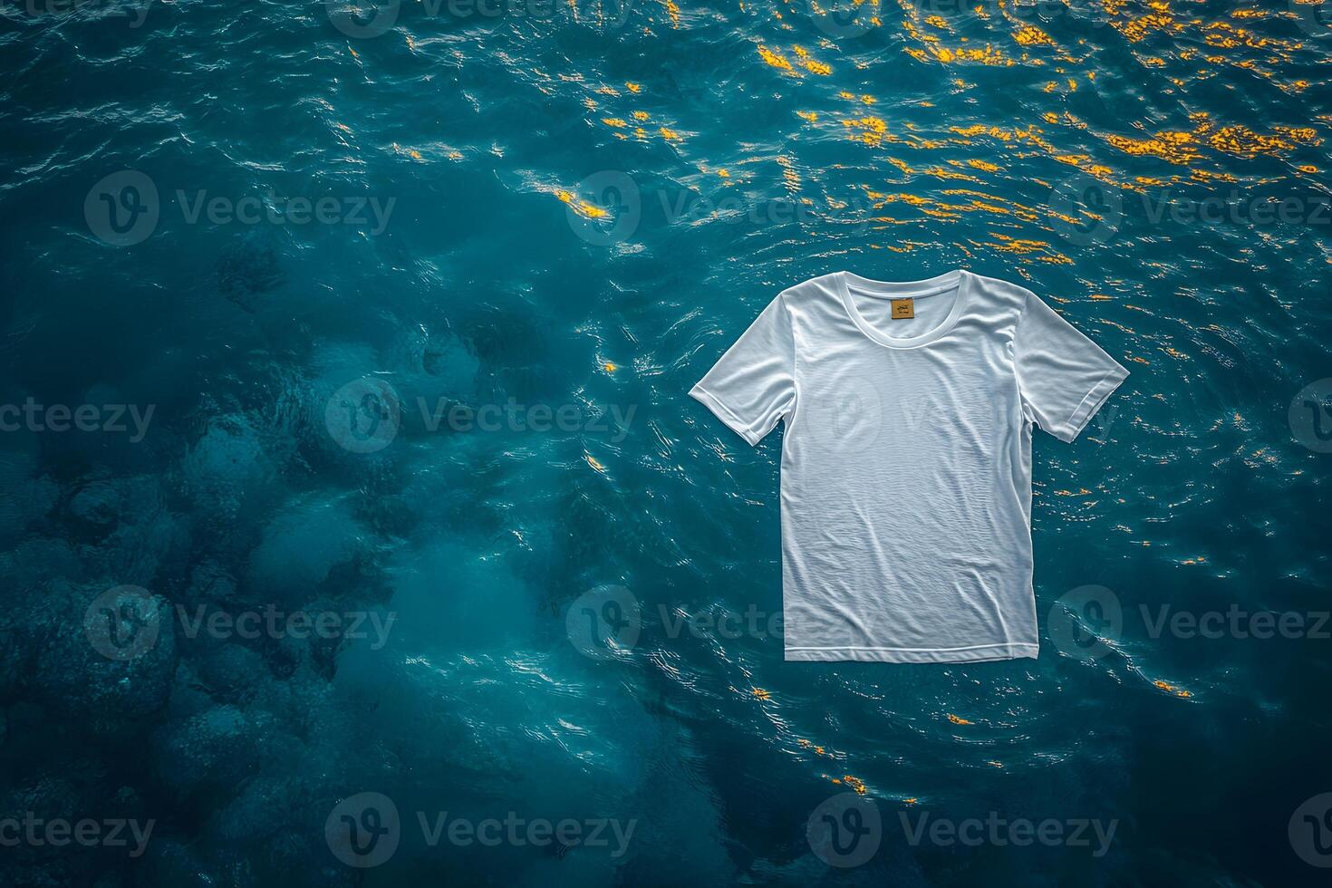 White T-Shirt on Ocean Surface - Concept of Serenity and Fashion Design photo
