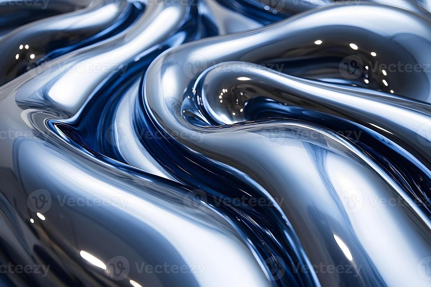Abstract Metallic Fluidity Dynamic Blue and Silver Waves for Modern Design photo