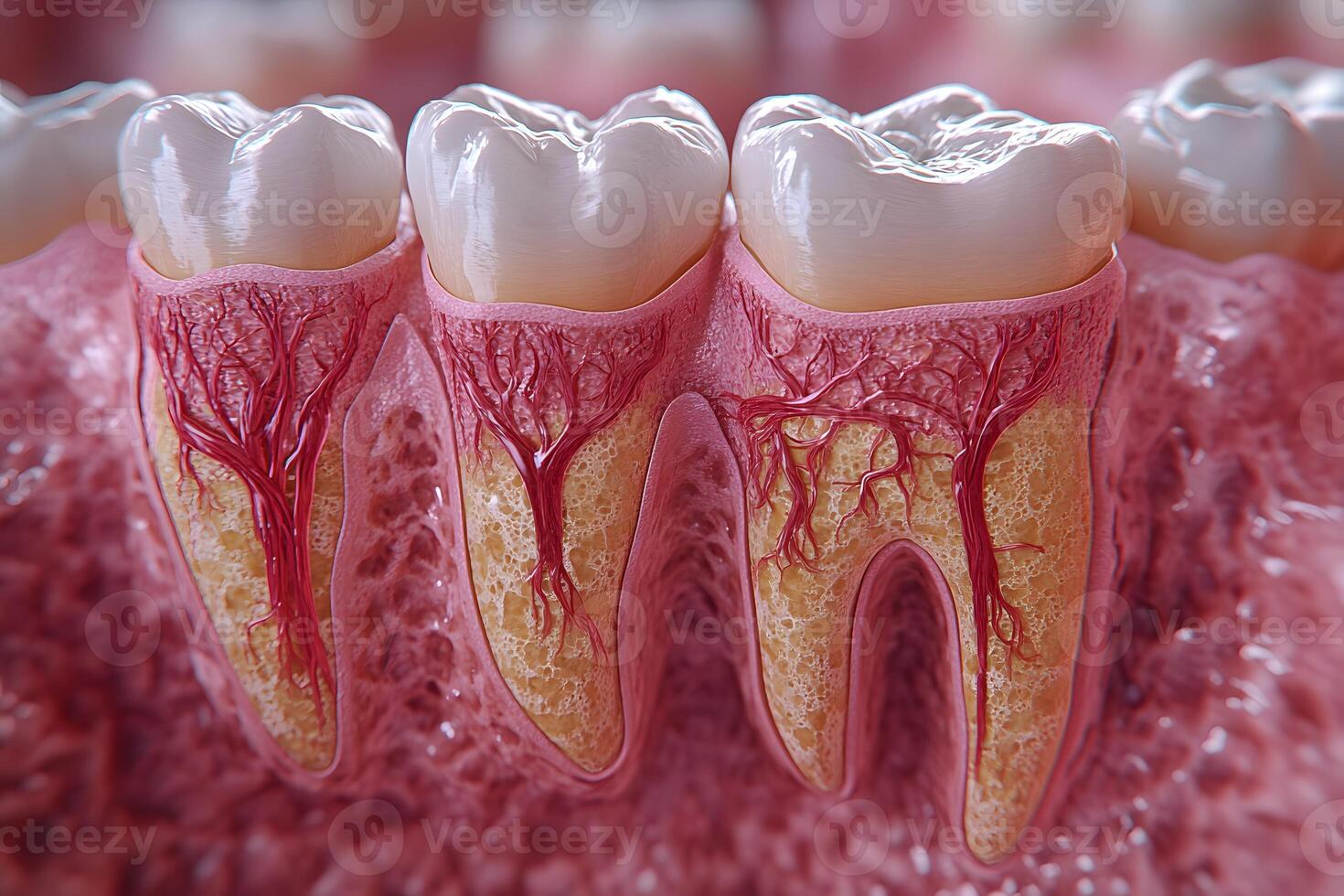 Detailed 3D Illustration of Healthy Human Teeth and Circulation for Dental Education and Research photo