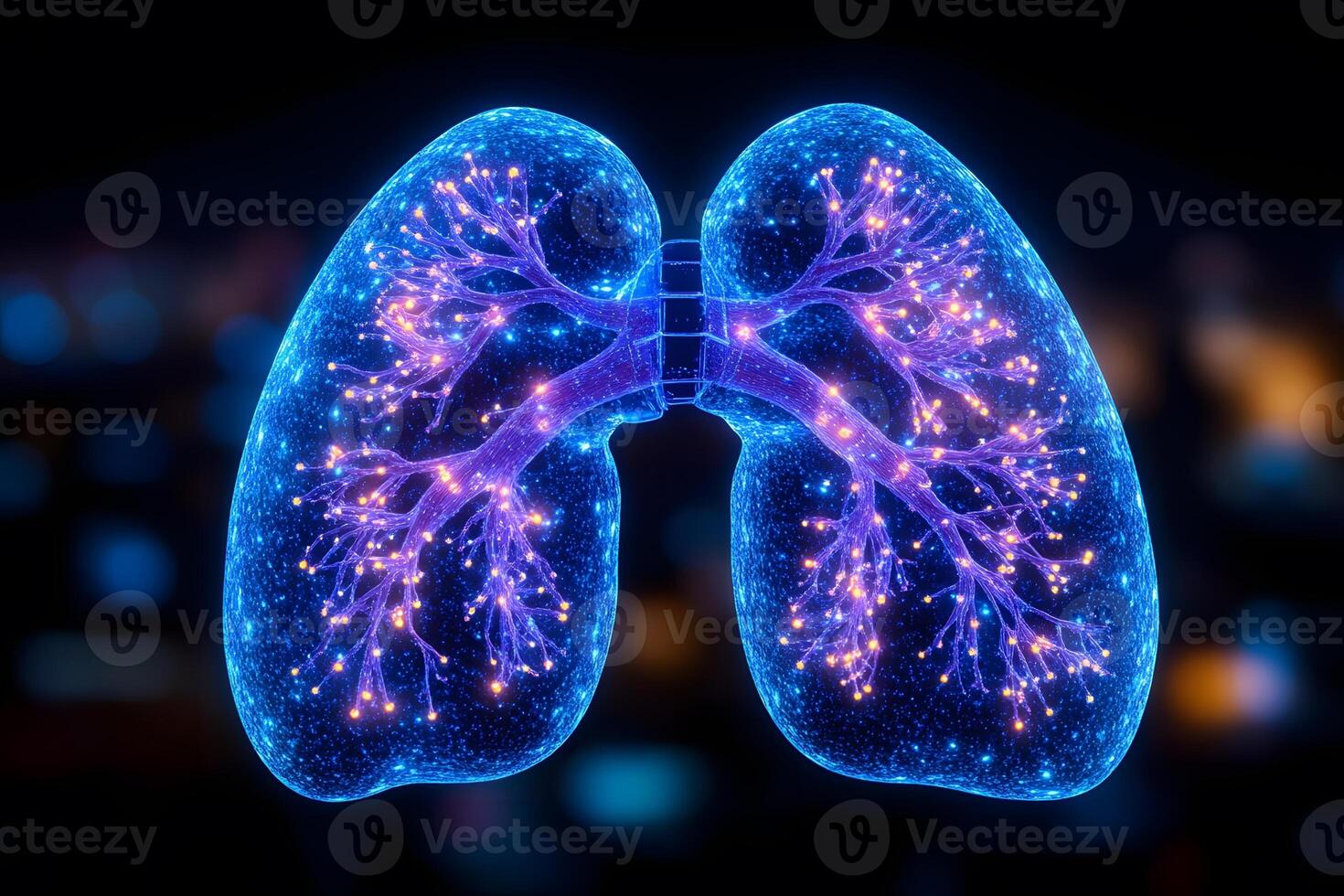 Futuristic Digital Illustration of Human Lungs with Neural Network Visualization photo