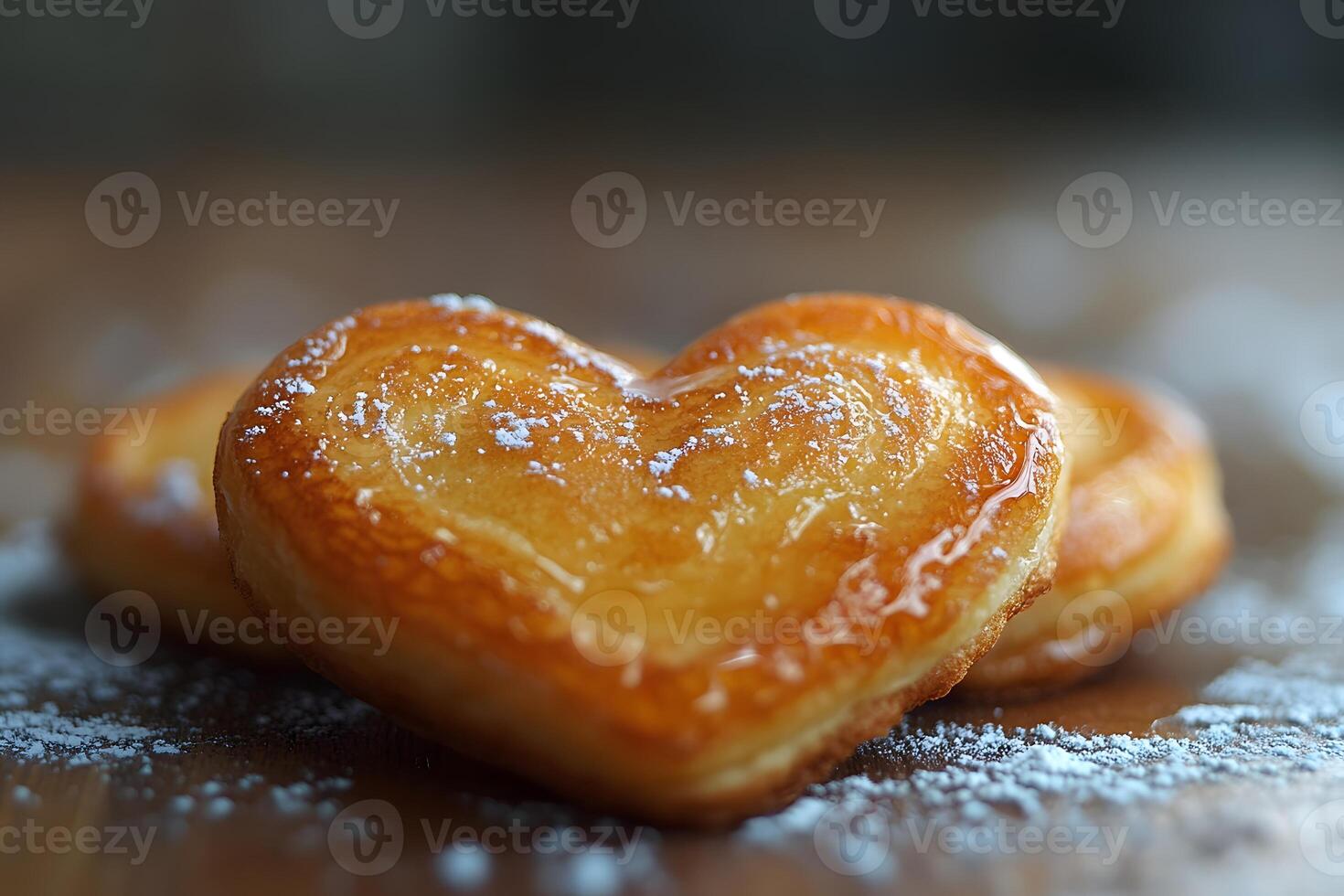 dulce en forma de corazon pasteles con azúcar vidriar en rústico de madera mesa foto