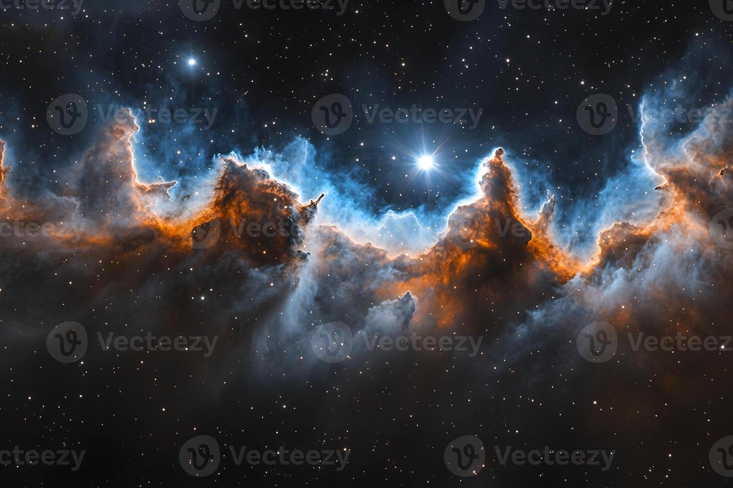 Majestic Interstellar Clouds and Stars in Cosmic Landscape for Space Art and Astronomy Posters photo