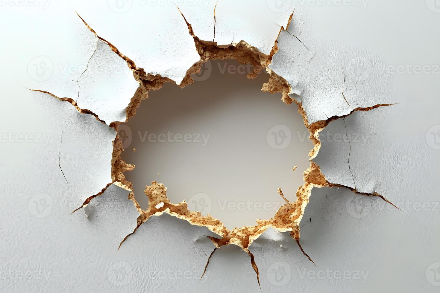 Cracked Wall with Large Hole - Perfect for Construction, Damage, Renovation Concepts photo