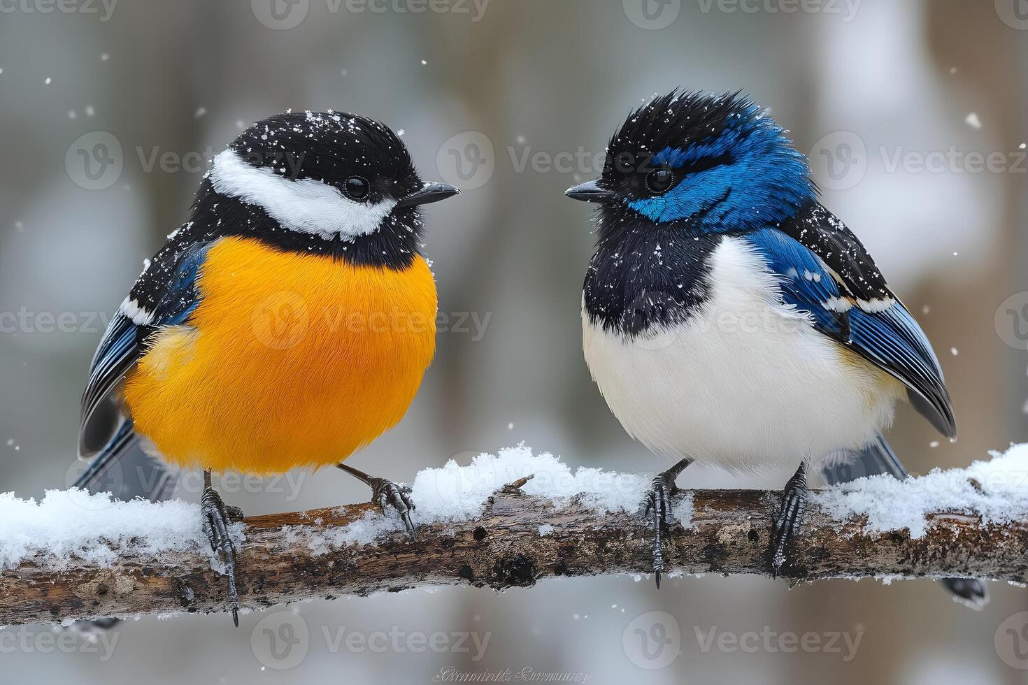 Winter Birds on Snowy Branch Colorful Plumage and Seasonal Photography for Wildlife Enthusiasts photo
