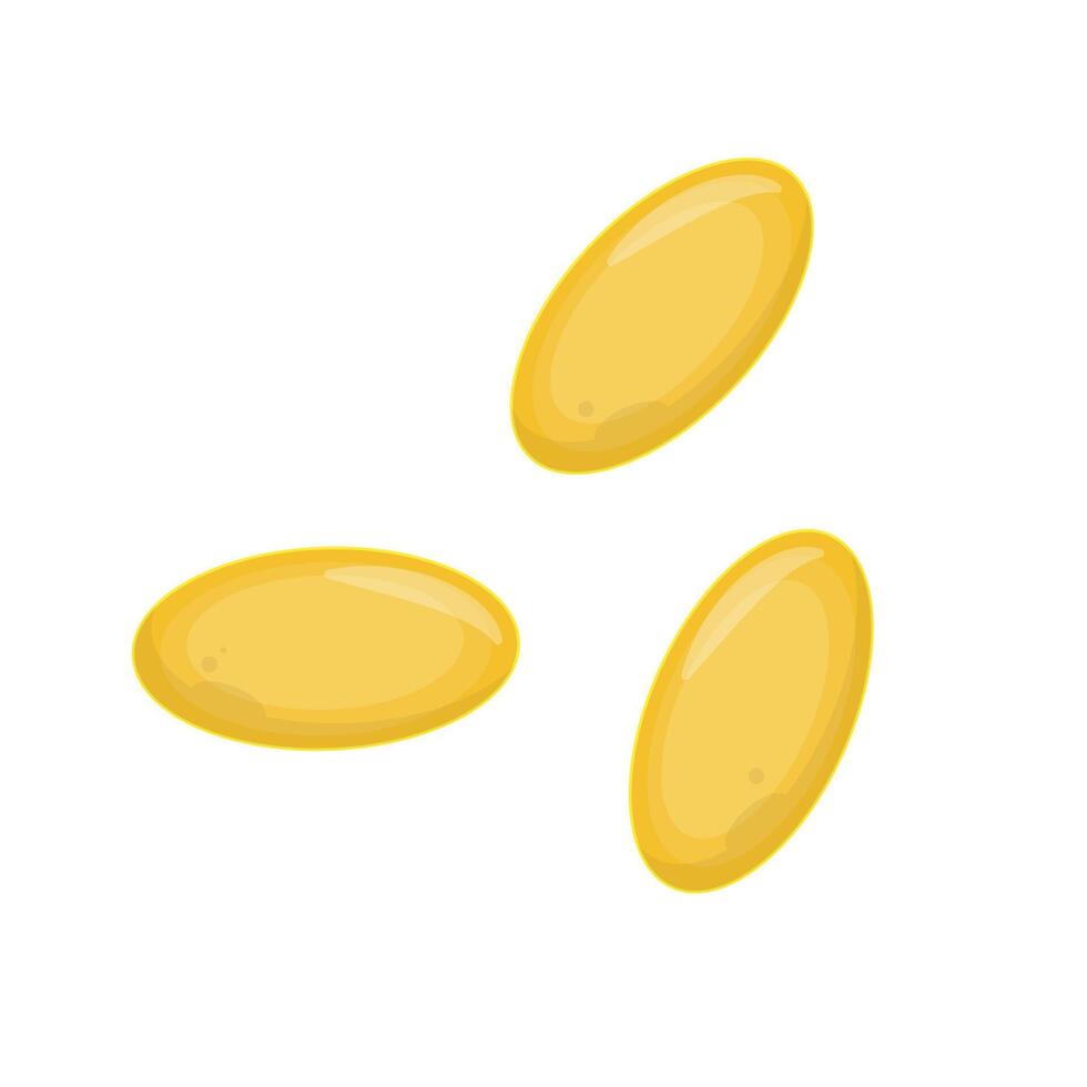 Fish Oil Gel Capsule Illustration. Omega 3 Supplement Flat Style Icon on Isolated White Background vector
