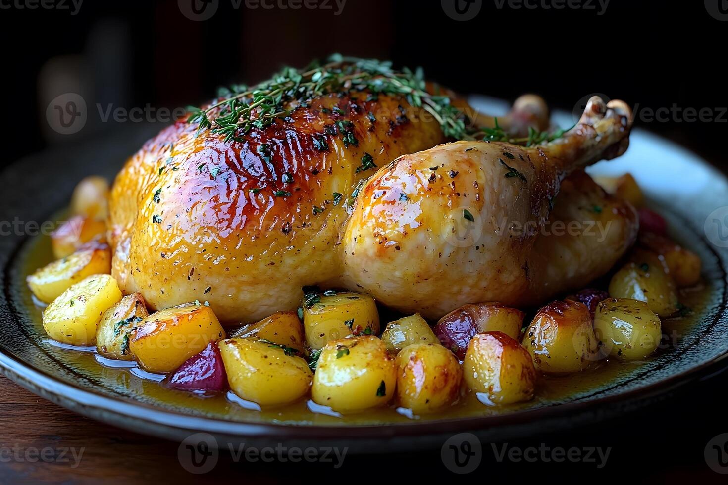 Golden Roasted Chicken with Herbs and Baby Potatoes for a Perfect Family Dinner photo