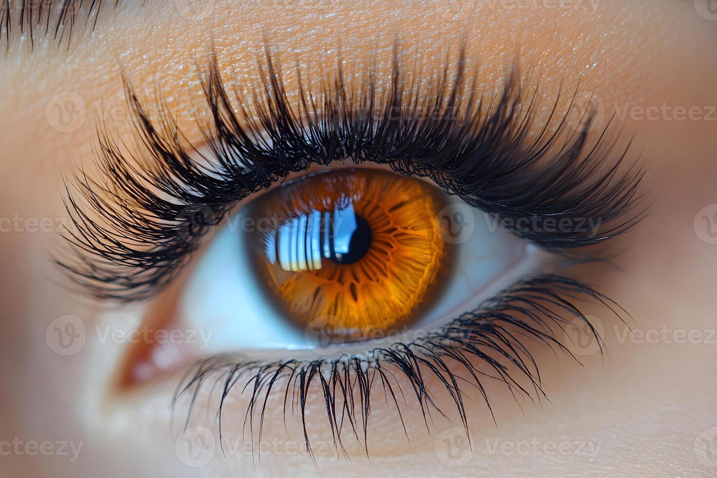 Close-Up of Detailed Eye Reflection with Long Lashes for Beauty and Fashion Concepts photo