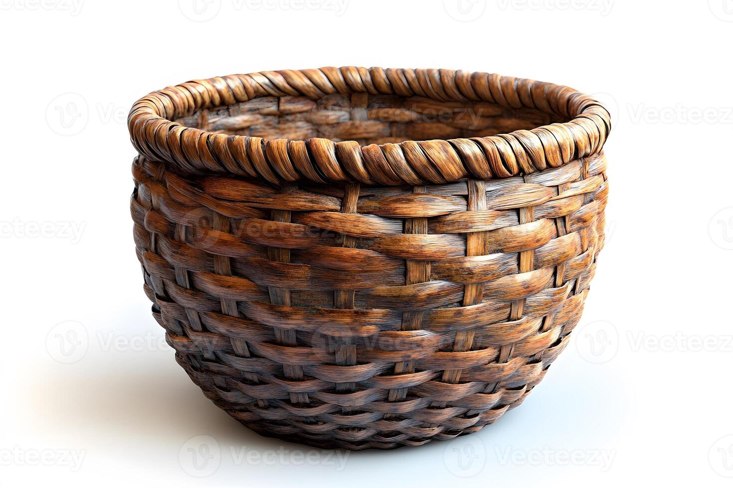 Rustic Handwoven Wicker Basket on White Background for Home Decor and Storage photo
