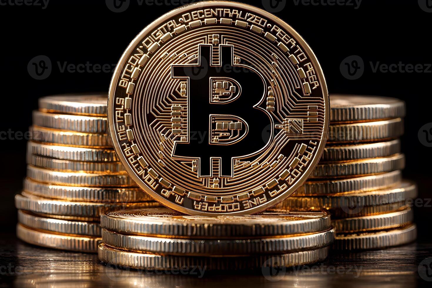 Bitcoin Cryptocurrency Coin Stack for Digital Investment and Blockchain Technology photo