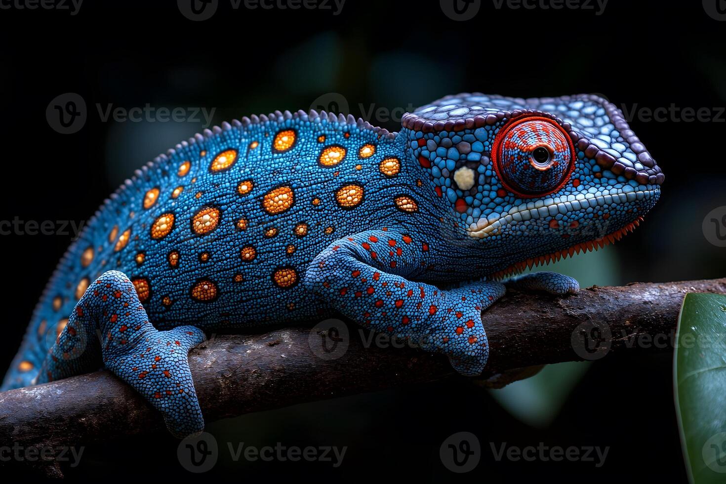 Vibrant Chameleon on Branch Showcasing Colorful Camouflage in Nature Photography photo