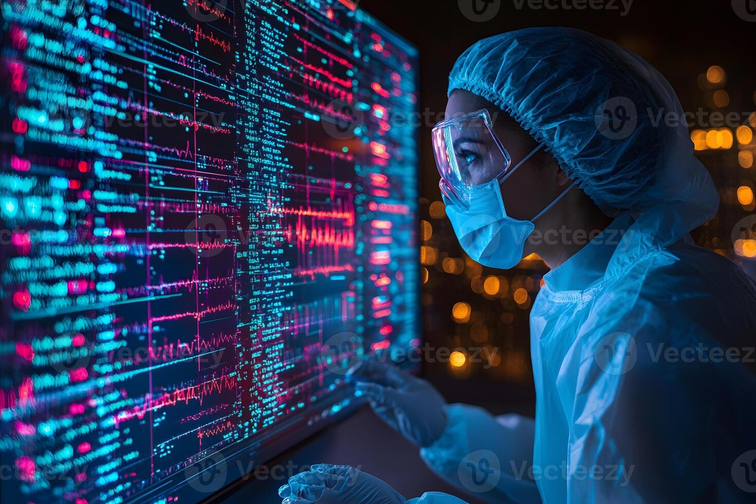 Medical Professional Analyzing Data on High-Tech Display for Healthcare Innovation photo