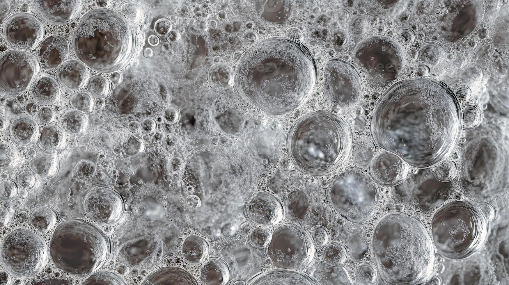 Close-up view of soap bubbles and foam texture background in neutral tones photo