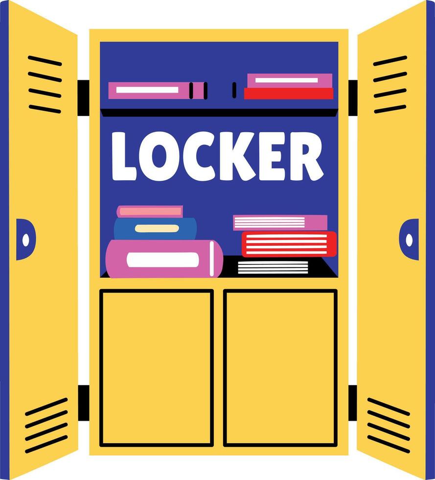 A flat style sticker of a school locker filled with books vector